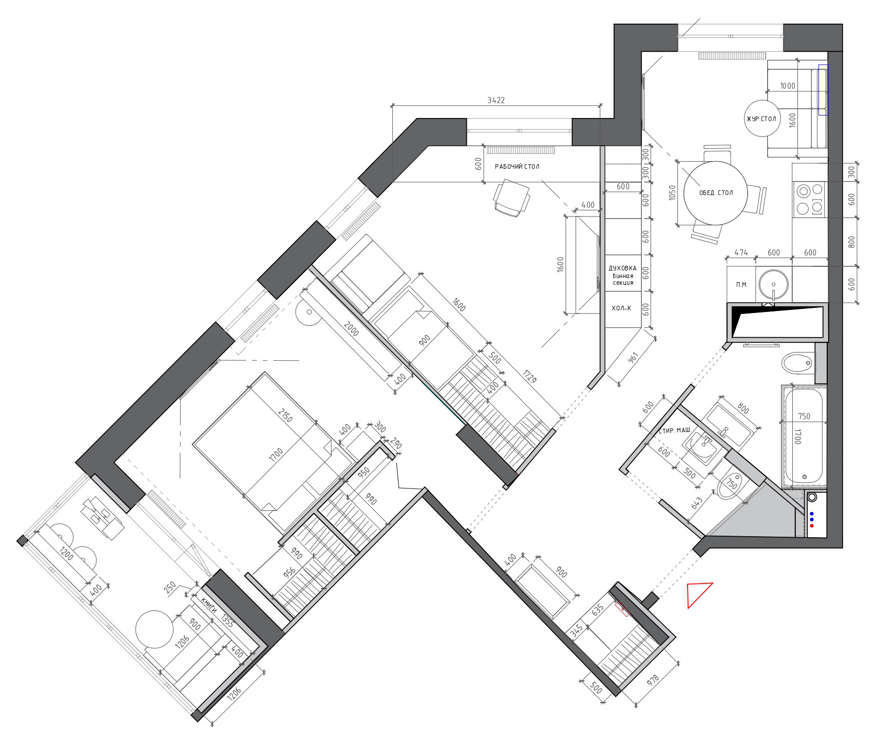 Поиск планировки: Евродвушка, где едва нашли место для гостиной | Houzz  Россия