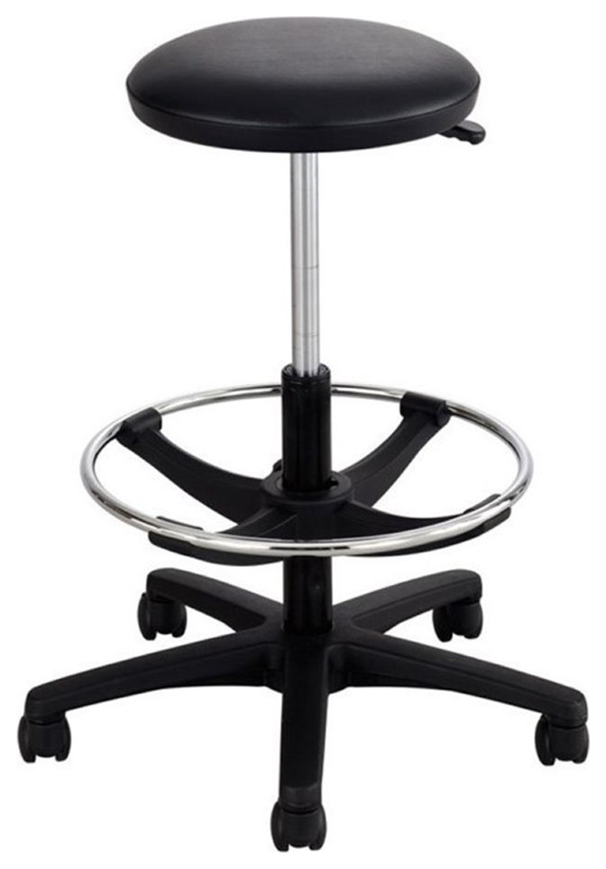 Pemberly Row Contemporary Adjustable Backless Drafting Chair in Black