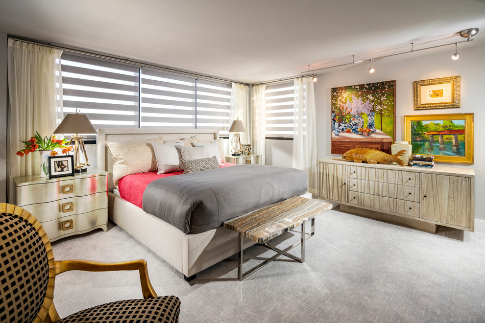 Inspiration for a mid-sized transitional master carpeted bedroom remodel
