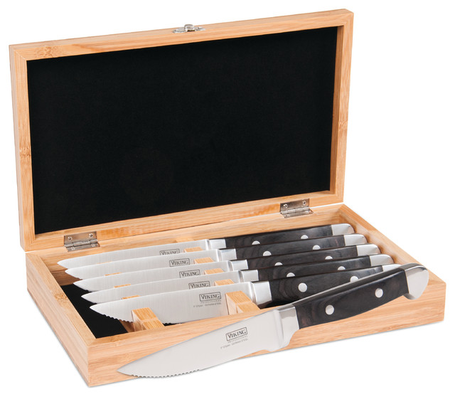 Viking Professional Black Pakka Wood 6 Piece Steak Knife Set with
