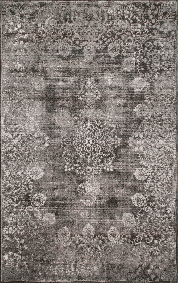 Machine Made Traditional Vintage Faded Lace Rug, 8'x10', Gray