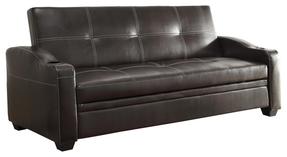 Casement Click Clack Convertible Sofa, Dark Brown Leather
