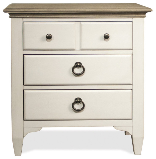 Transitional Nightstand, 3 Drawers With Round & Ring Shaped Pulls