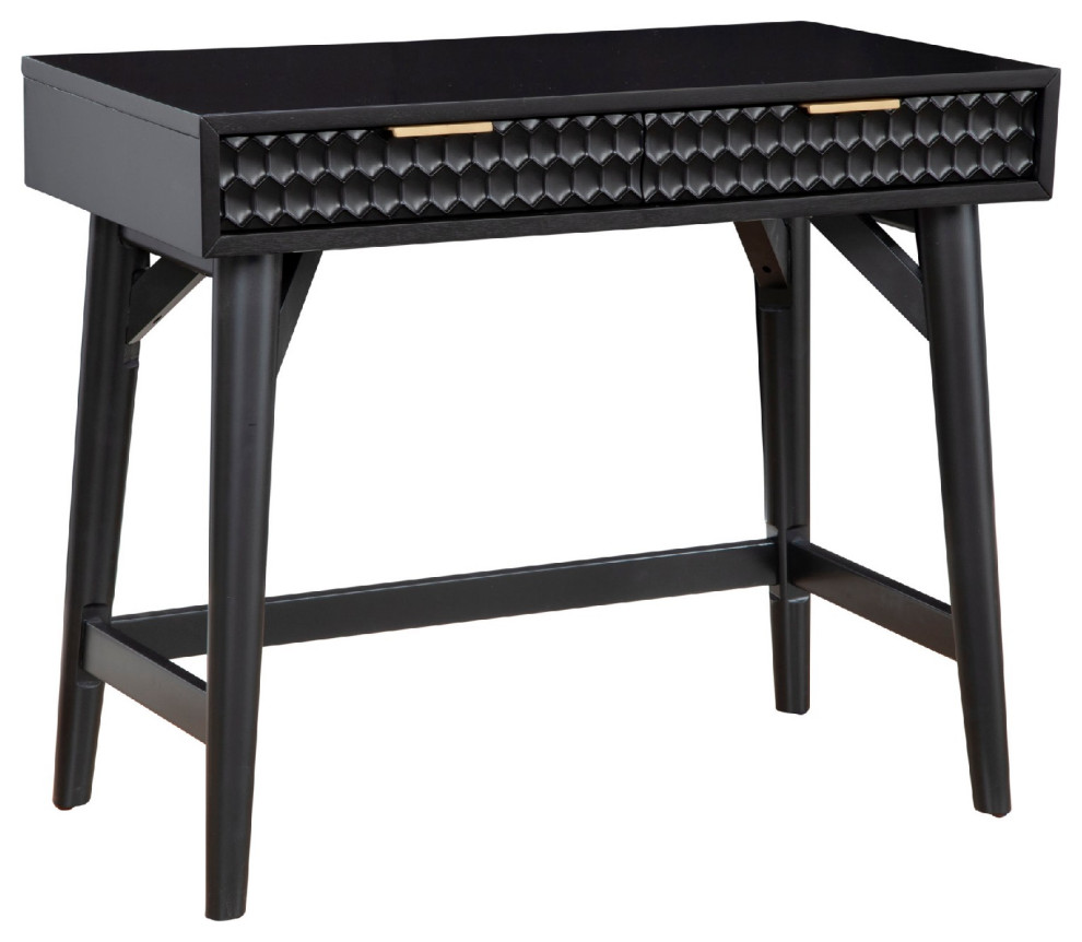 Benzara BM269319 Writing Desk With 2 Drawers and Wooden Frame, Black
