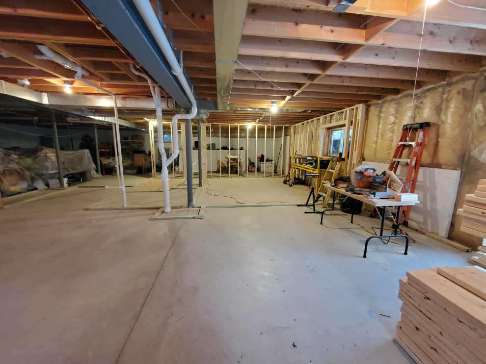 Finished basement in framing process
