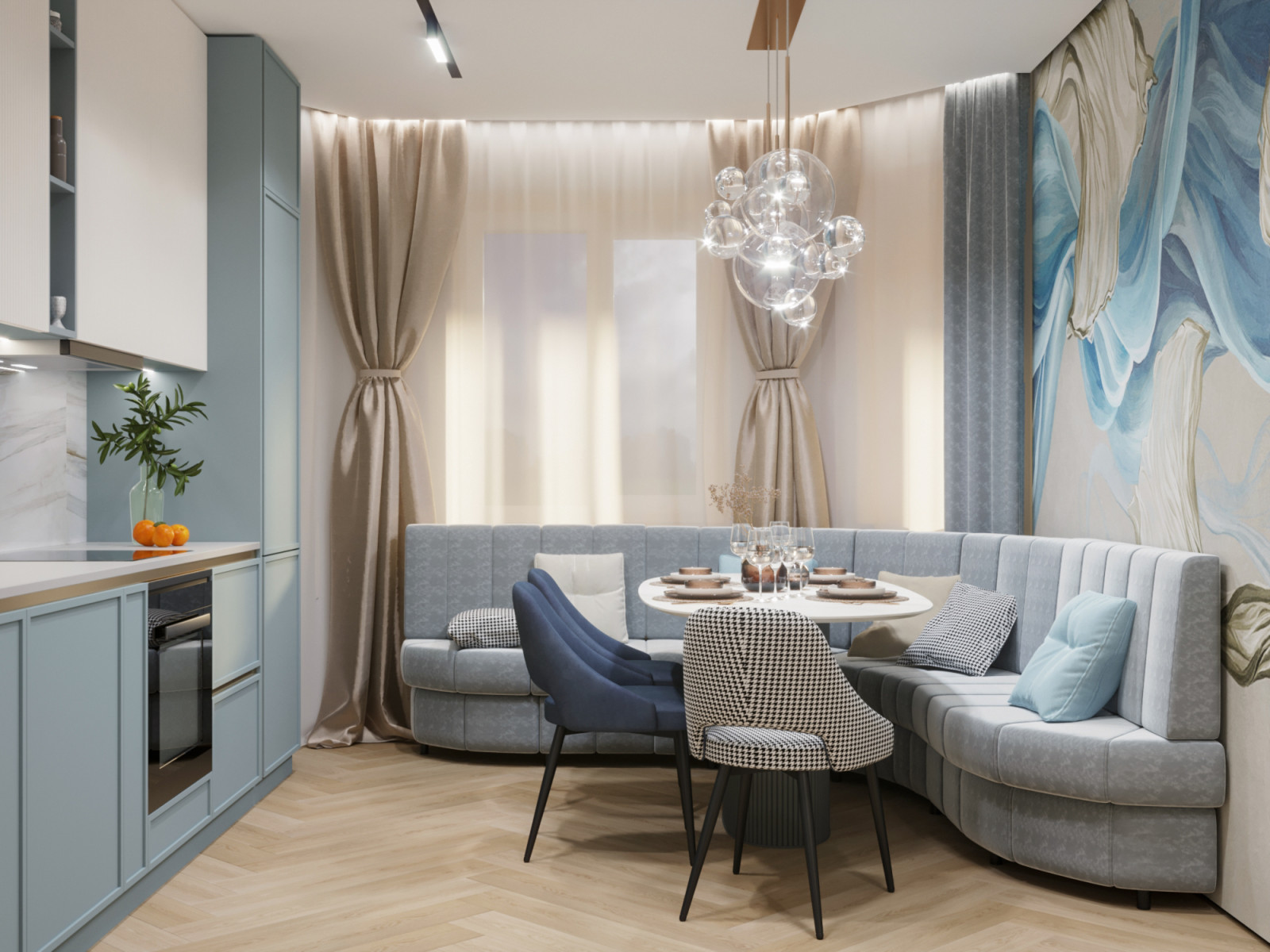 Кухня с эркером, неоклассика