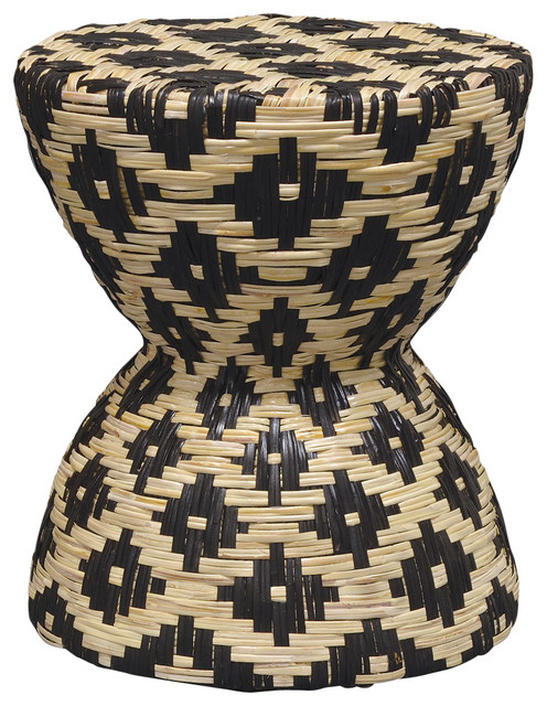 Woven Rattan Black and White Hourglass Stool/Table ...