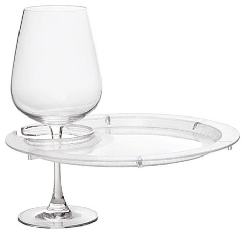 Clear Acrylic Round Party Plate with Built-in Stemware Holder