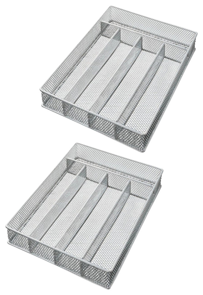Ybm Home Silver Mesh 5 Part Flatware Tray 12 5 X9 25 X2 2 Pack