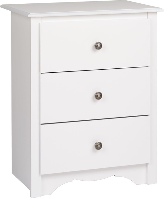 Monterey 3Drawer Tall Nightstand, White Transitional Nightstands