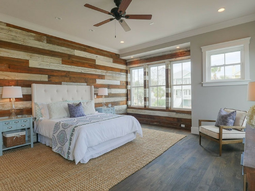 Inspiration for a country master bedroom in Miami with brown walls and no fireplace.