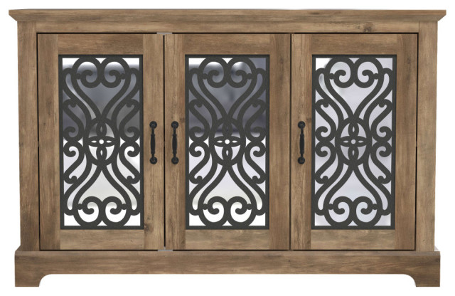 Calidia Wood 45.7in. 3 Door Sideboard, Knott Oak With Gray Stone