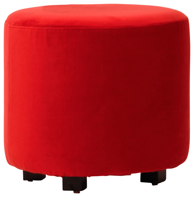 Round Velvet Ottoman, Red