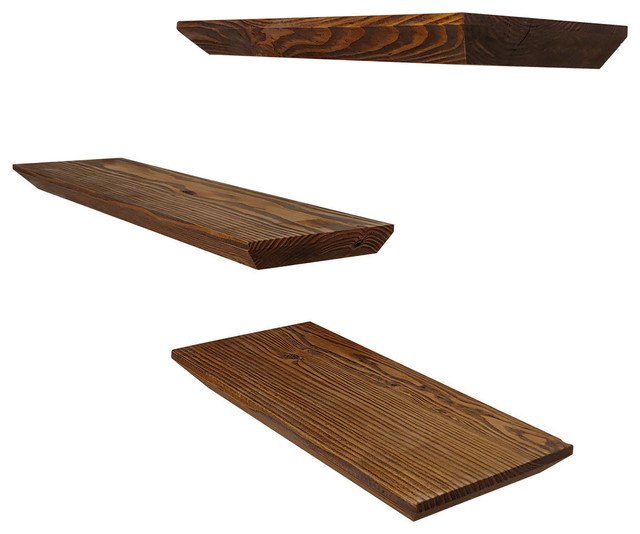 Wood Floating Shelf Set Of 3, Dark Wood Floating Shelves