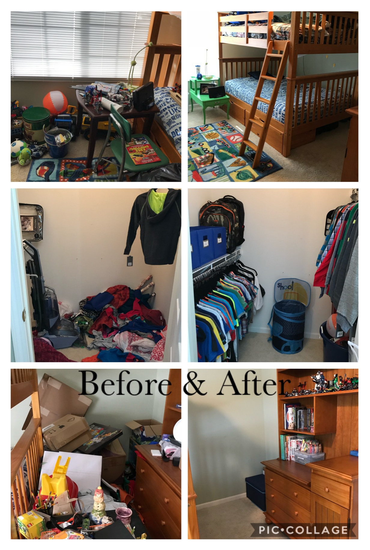 Child's room and closet before and after