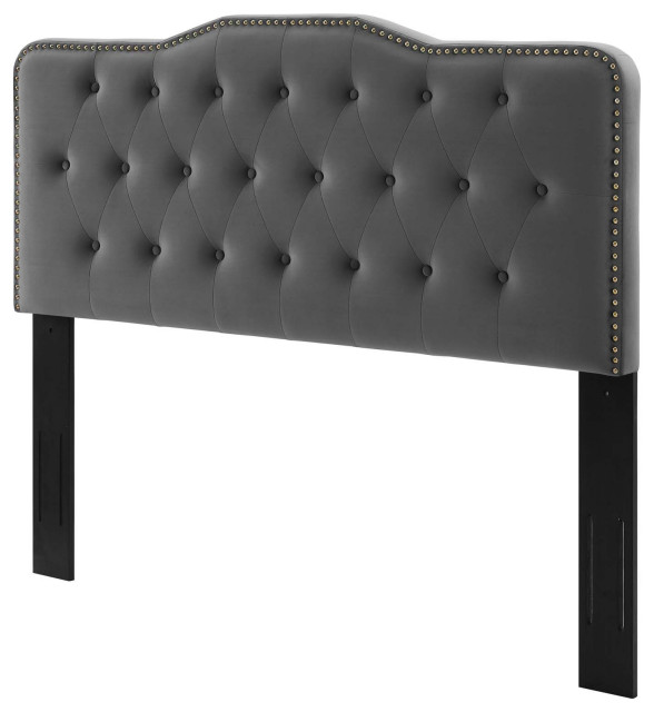 Tufted Headboard, Twin Size, Velvet, Dark Gray, Modern Contemporary