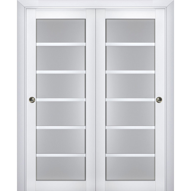 Sliding Bypass Doors, Veregio 7602 White & Frosted Glass, 48