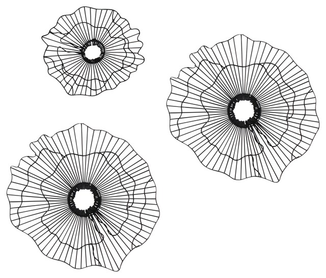 Black Wire Flower Wall Art 3 Piece Set Transitional Metal By Dr Livingstone I Presume Houzz - Wire Wall Art Home Decor