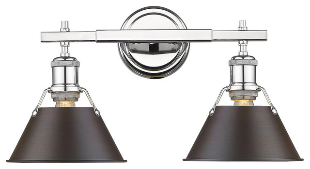 Orwell CH 2-Light Bath Vanity, Chrome With Rubbed Bronze Shade