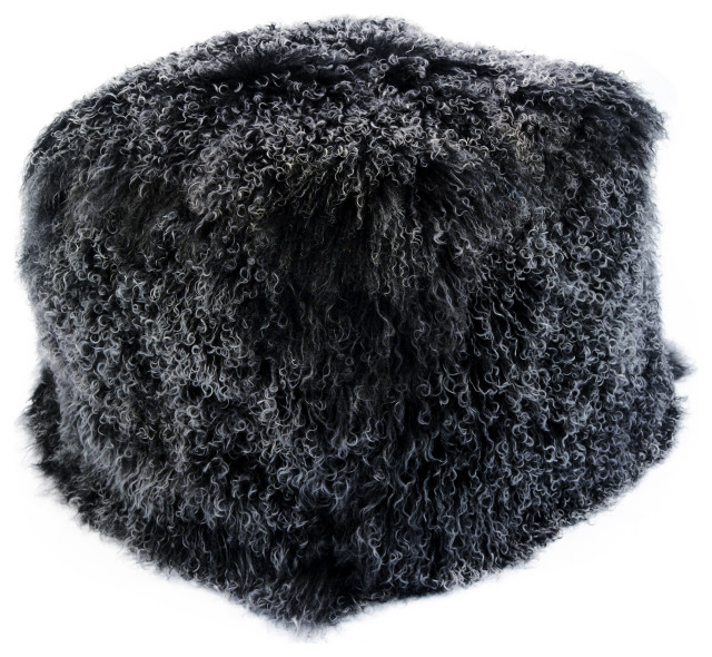 Lamb Fur Pouf Black Snow