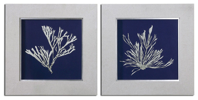 Wall Art Set Of 2 uttermost 41520 "seaweed on navy" wall art, set of 2 - beach style Wall Art Set Of 2 uttermost 41520 "seaweed on navy" wall art, set of 2 - beach style