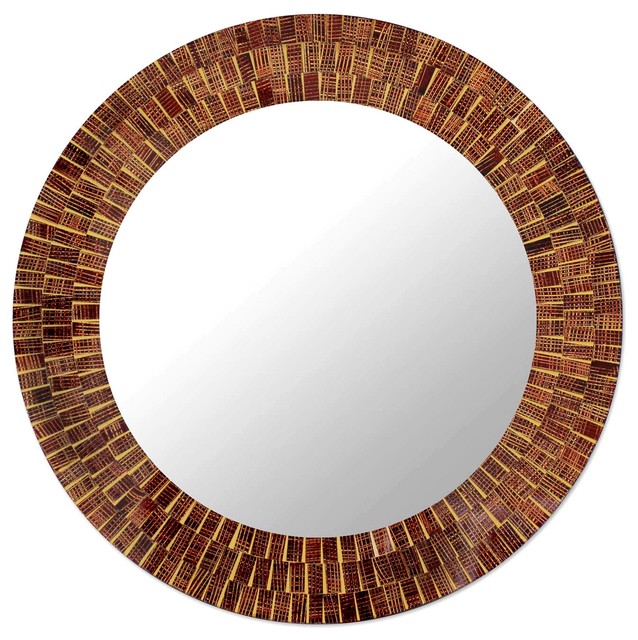 Novica Round Mumbai Maze Glass Mosaic Wall Mirror
