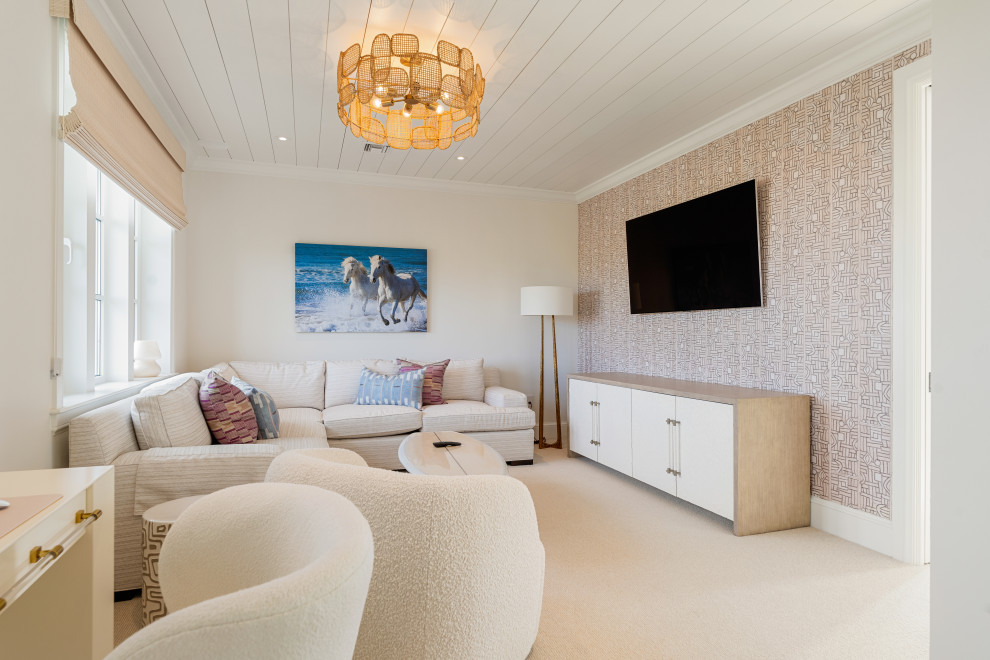 Example of a beach style family room design in Miami