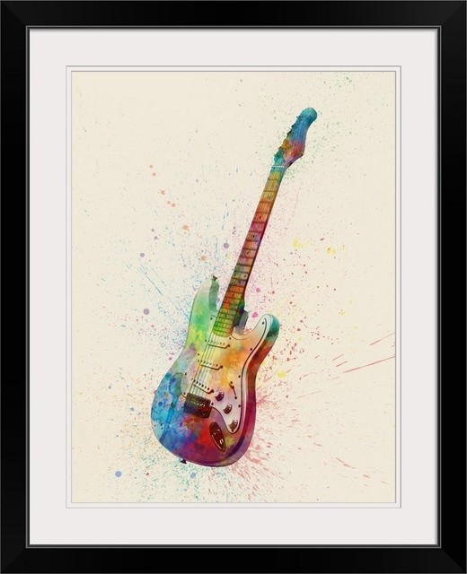 "Electric Guitar Abstract Watercolor" Black Framed Art Print