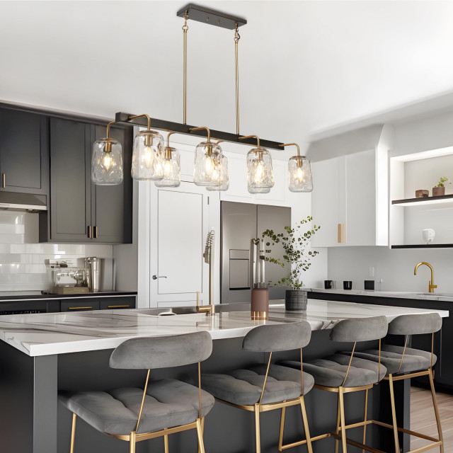 LNC Modern 8-Lights Black Gold Kitchen Island Light Linear Chandelier ...