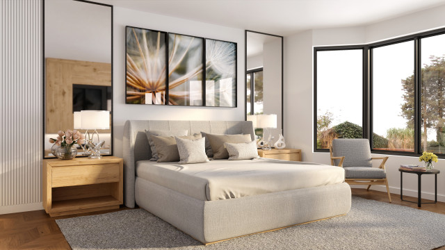 Modern style built in wardrobe with wooden handles modern-bedroom
