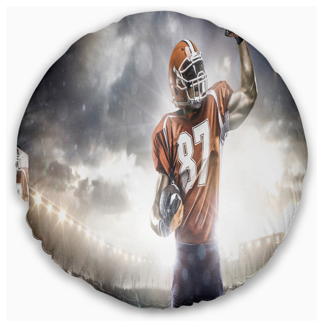 American Footballer On Stadium Sport Throw Pillow Contemporary