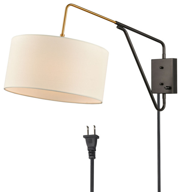 Swing Arm Wall Lamp,Plug in Wall Mount Light with OffWhite Fabric
