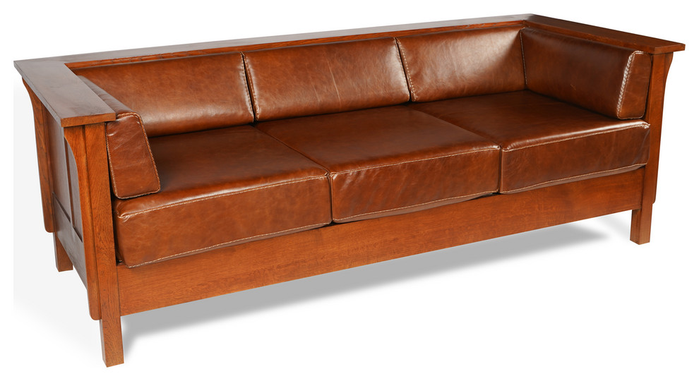 Side Sofa Chestnut Brown Leather, Mission Style Leather Furniture