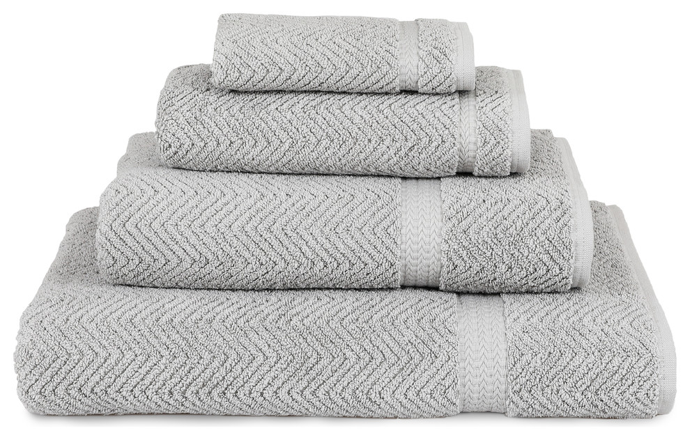 Herringbone 4Piece Towel Set, Light Gray Contemporary Bath Towels