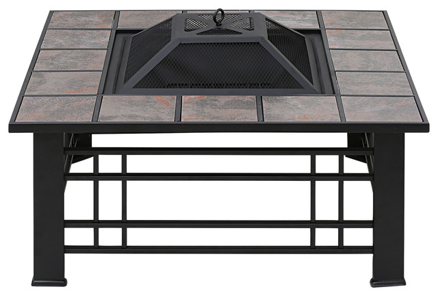 Outdoor Square Fire Pit With Tile Rim Black Industrial Fire