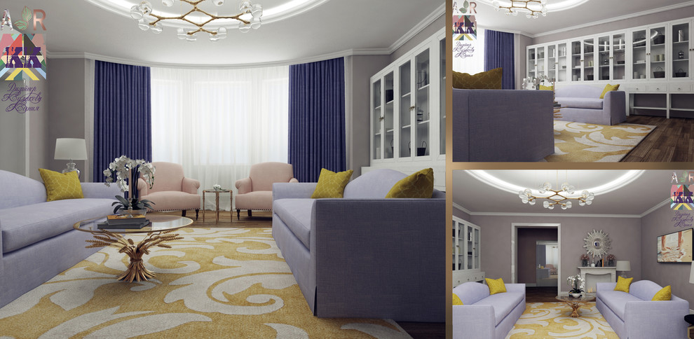 Проект гостиной в пастельных тонах.