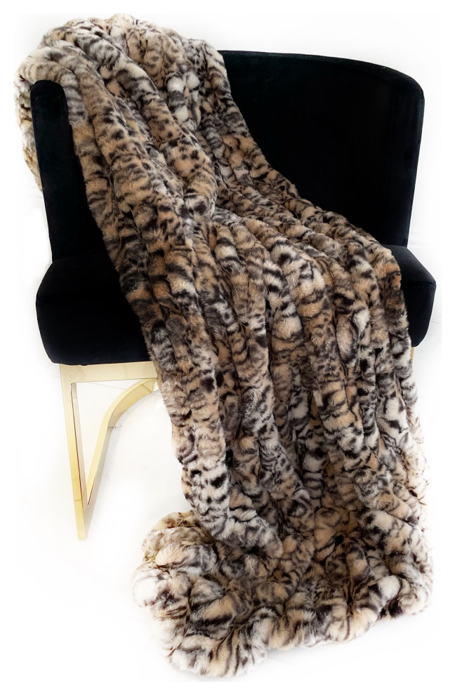 Natural Leopard Sharpei Faux Fur Luxury Throw Blanket, Blanket 80Lx110W Full
