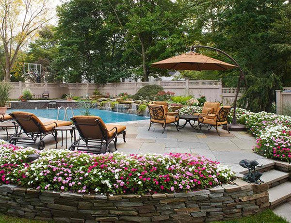 Pool landscape planting with annuals