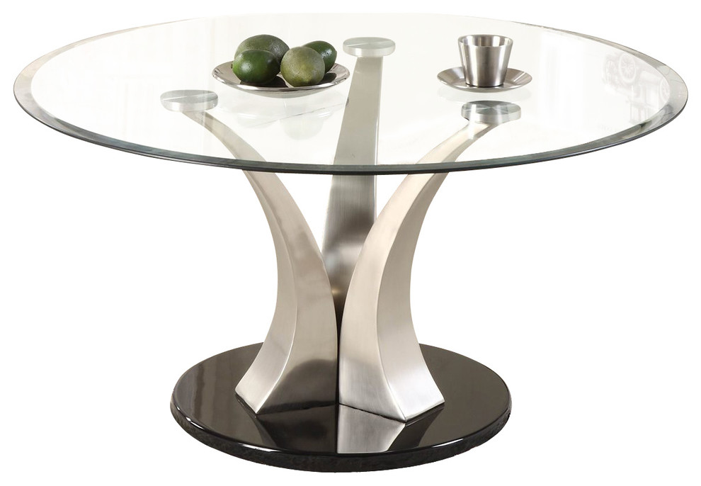 Homelegance Charlaine Round Glass Cocktail Table on Chrome Pillars