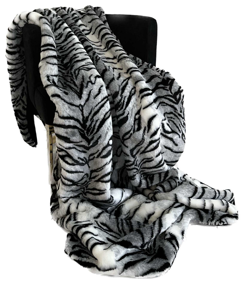 Plutus Black and White Zebra Faux Fur Luxury Throw Blanket, Throw 36"W x 60"L