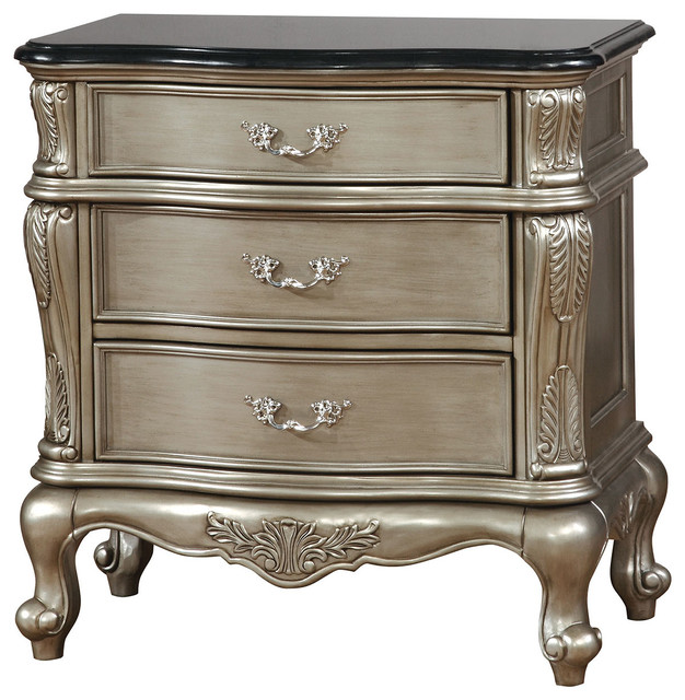 Johara Traditional Gold Finish Solid Wood Nightstand Traditional