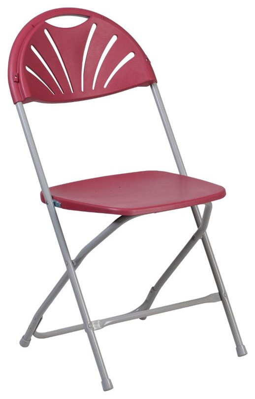 Flash Furniture Hercules Plastic Fan Back Folding Chair in Burgundy and Gray