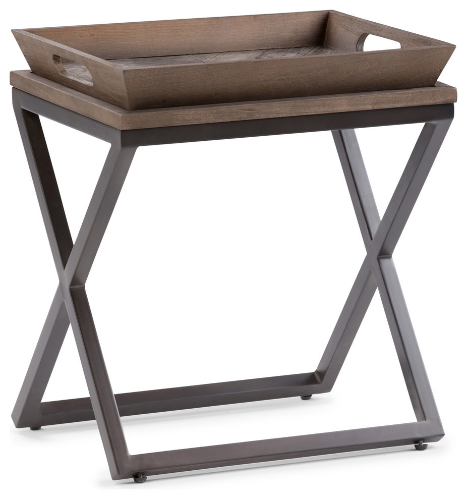 Damien Solid Wood Narrow Side Table, Distressed Natural Elm