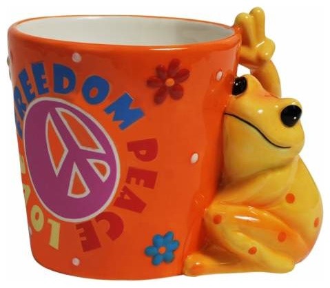 "Freedom Peace Love" 12 oz Coffee Mug with Frog and Flowers Design