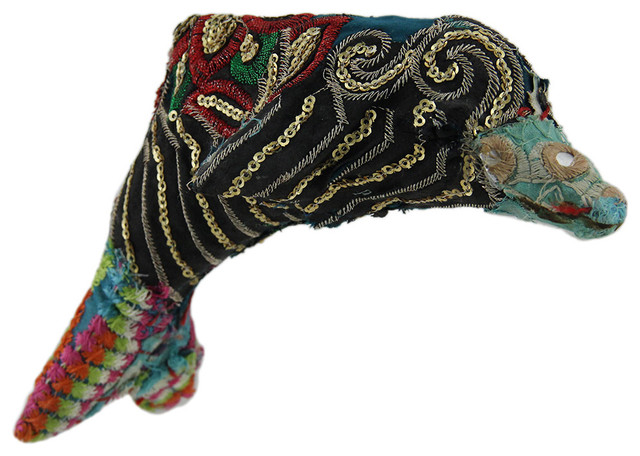 Colorful Vintage Indian Sari Fabric Wrapped Dolphin Sculpture