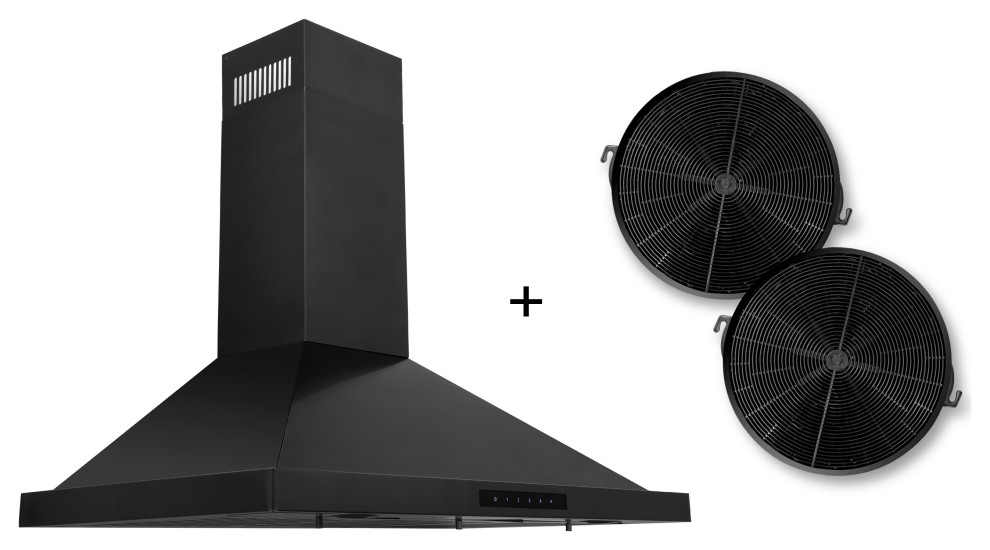 ZLINE 30" Range Hood, Black Stainless Steel With Set of 2 Charcoal