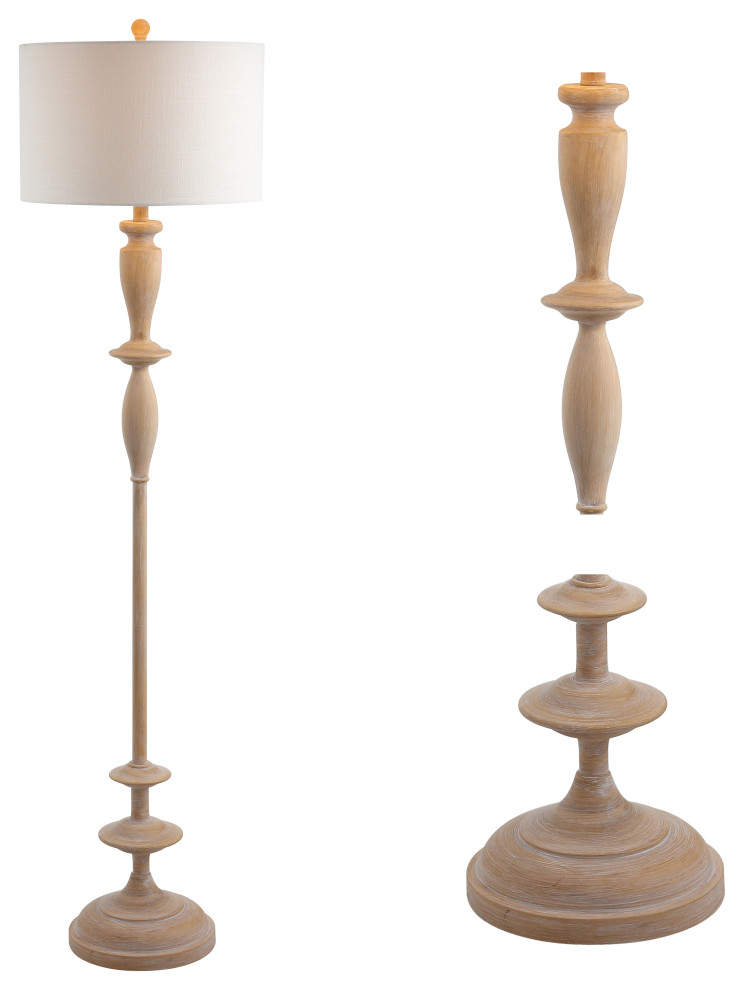 Aldrin 63.5" Resin LED Floor Lamp, Brown wood finish French Country