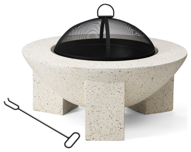 Faux Terrazzo MGO Wood Burning Fire Pit Transitional Fire Pits by