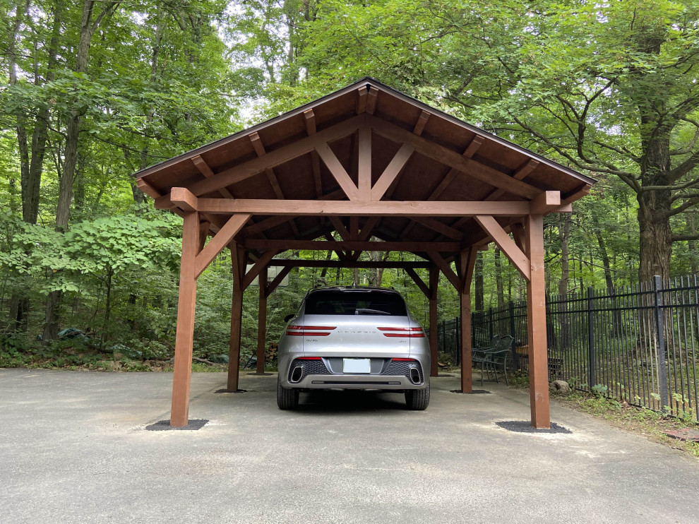 This is an example of a detached one-car carport in New York.