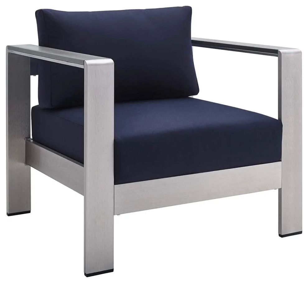 Modern Patio Lounge Chair, Anodized Aluminum Frame With Open Arms